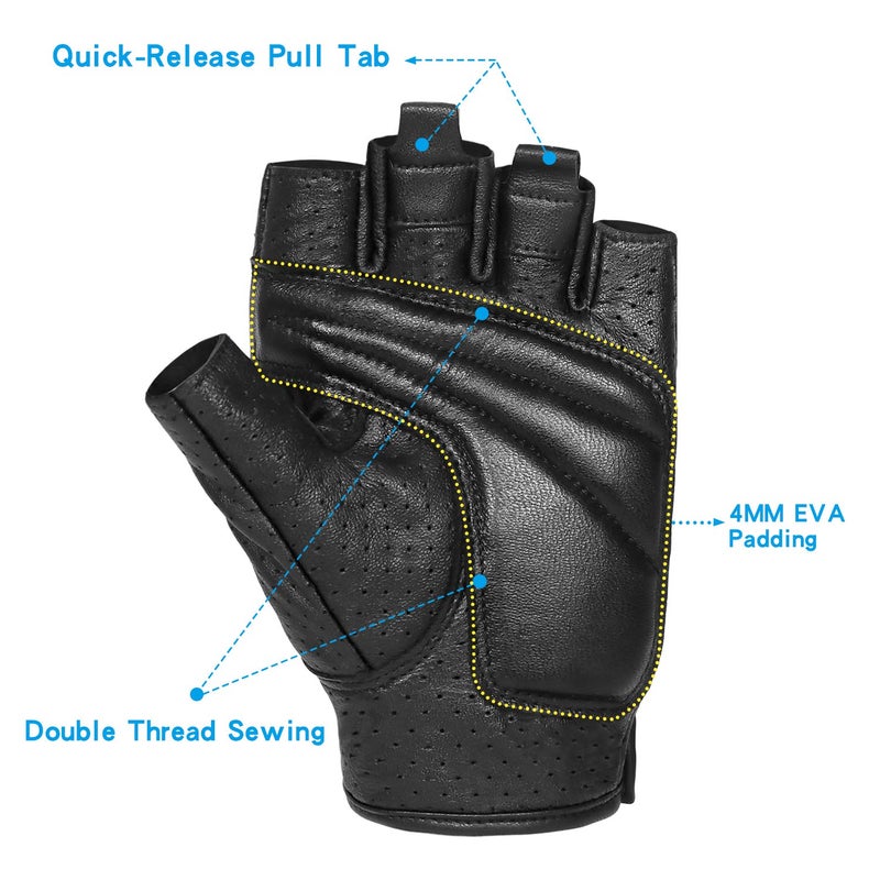 KAIWENDE Half Finger Men's Motorcycle Gloves Gel Padded Fingerless Leather Motorbike Gloves (Black, Medium) - Image 3